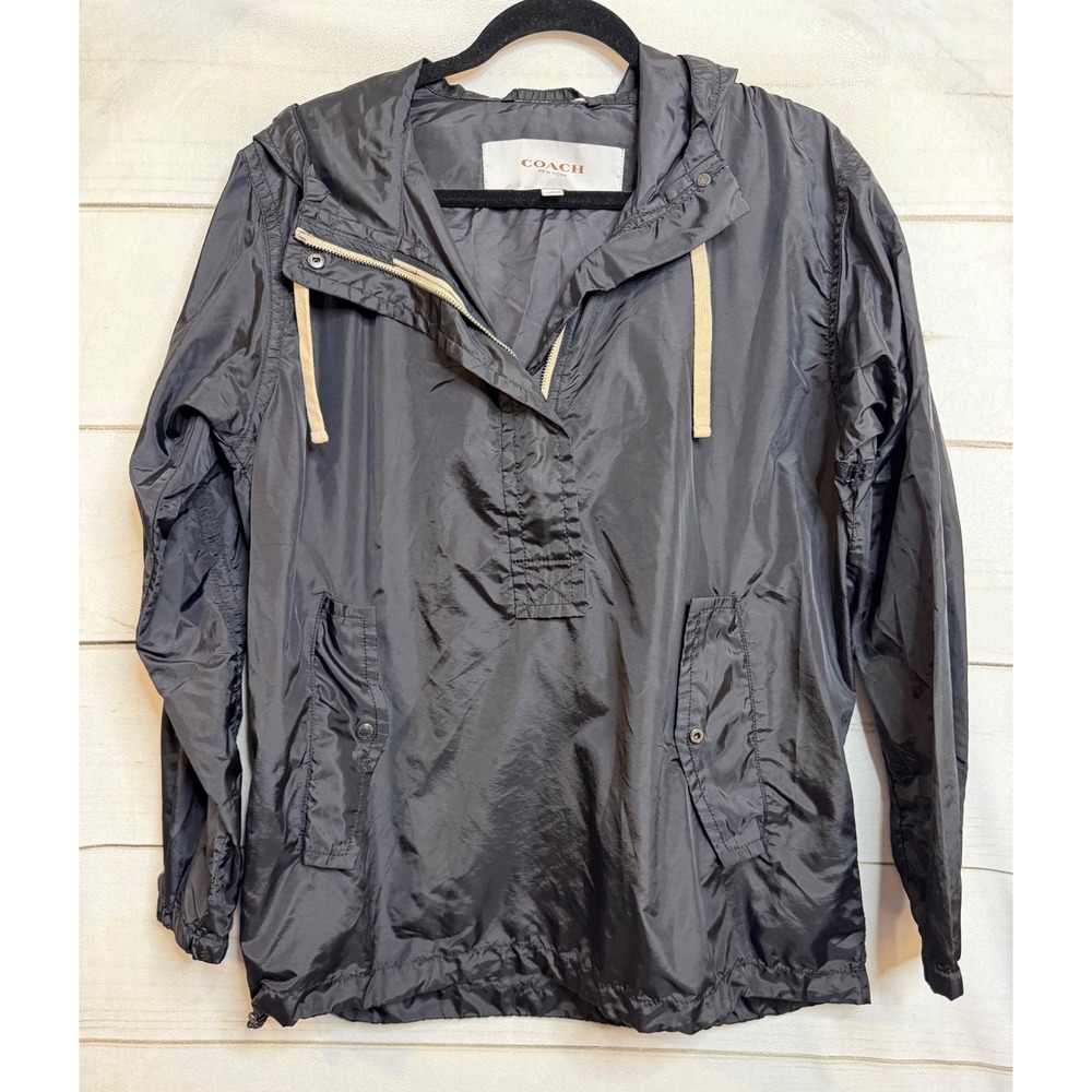 Coach New York Womens Black Anorak‎ Windbreaker Jacket Pullover Hooded Size M